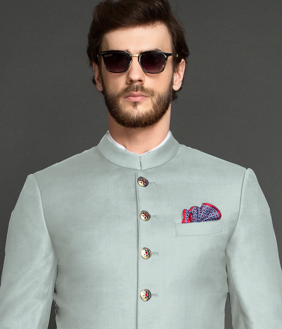 Nordic Pastel Mint Wool Achkan-1