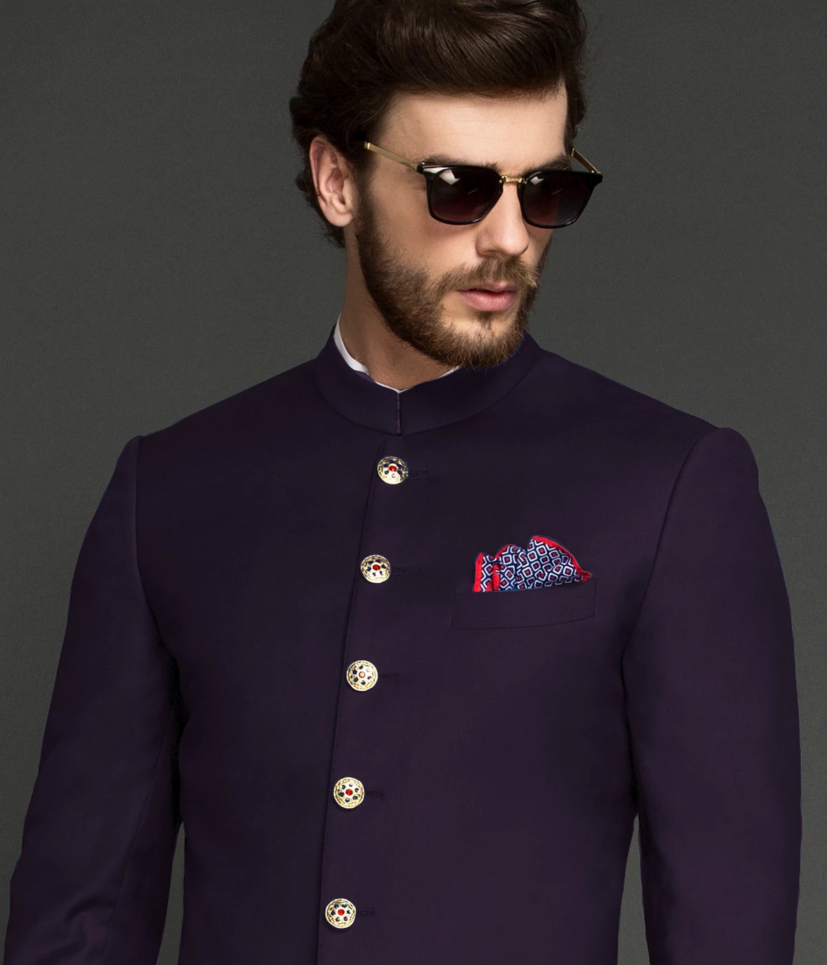 Deep Purple Wool Achkan-1