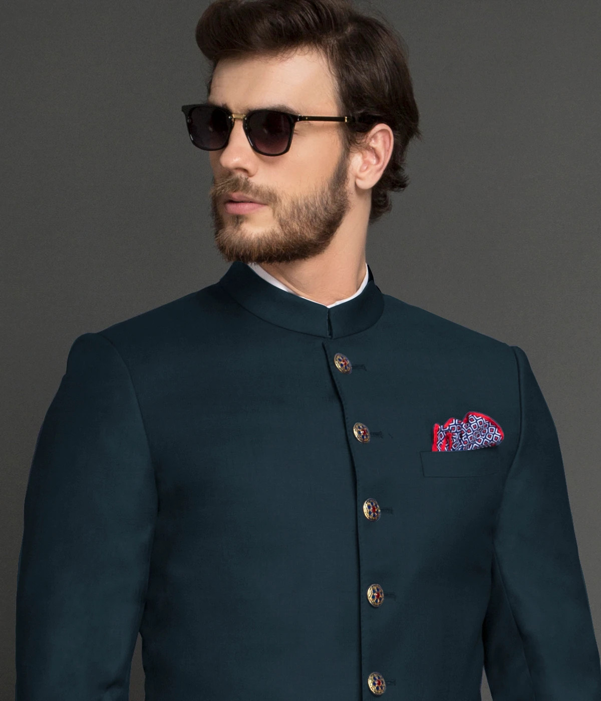 Teal Green Wool Achkan-1
