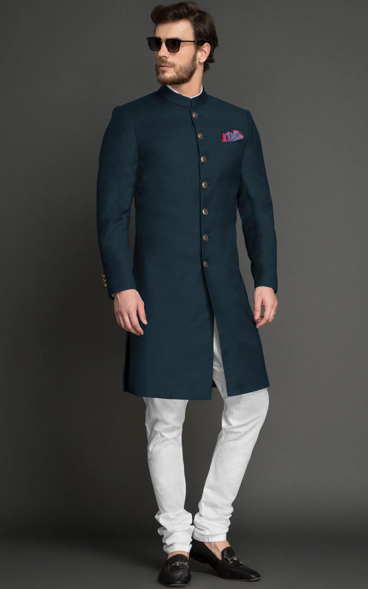 Teal Green Wool Achkan image