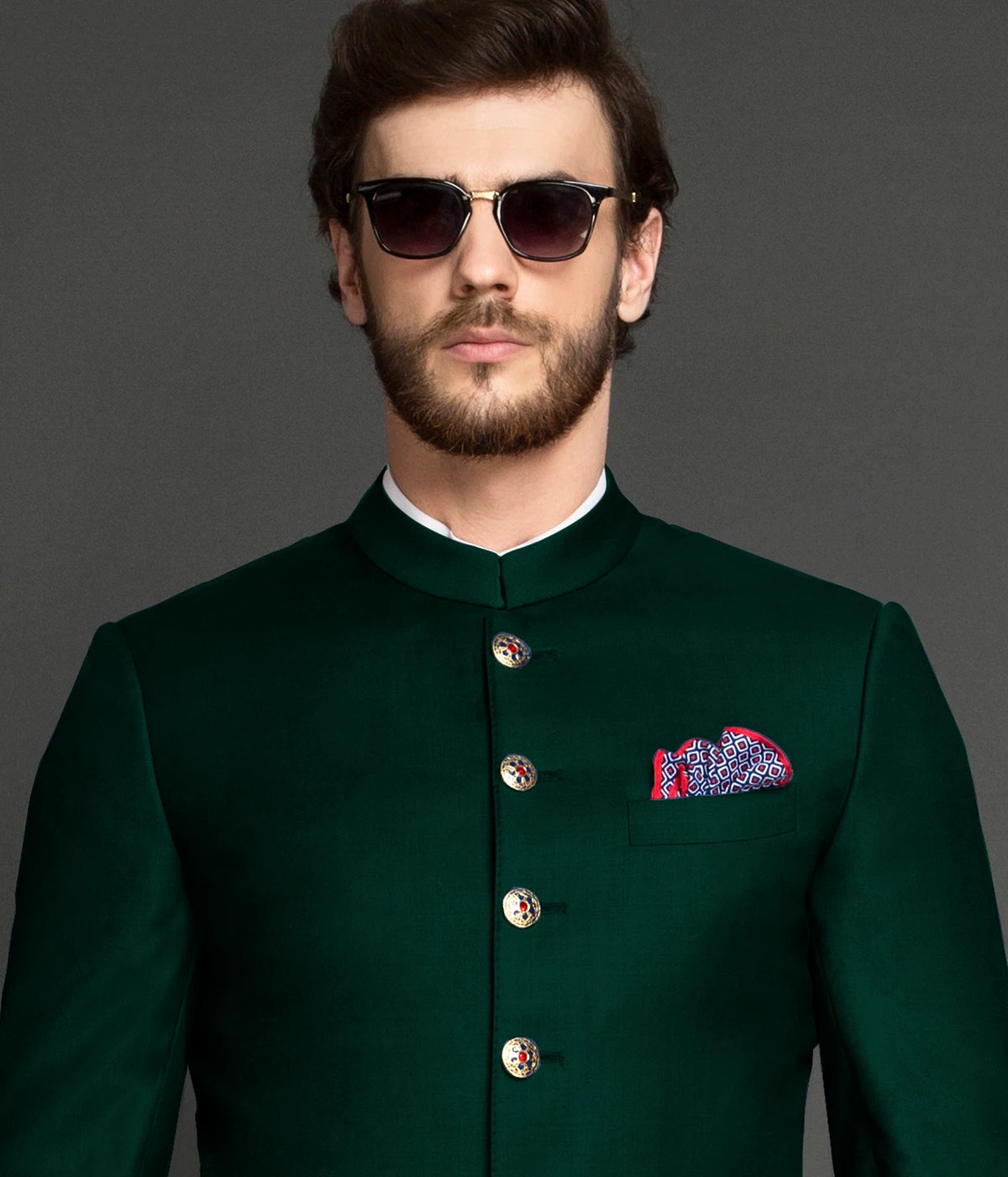 Alaska Pine Green Wool Achkan-1