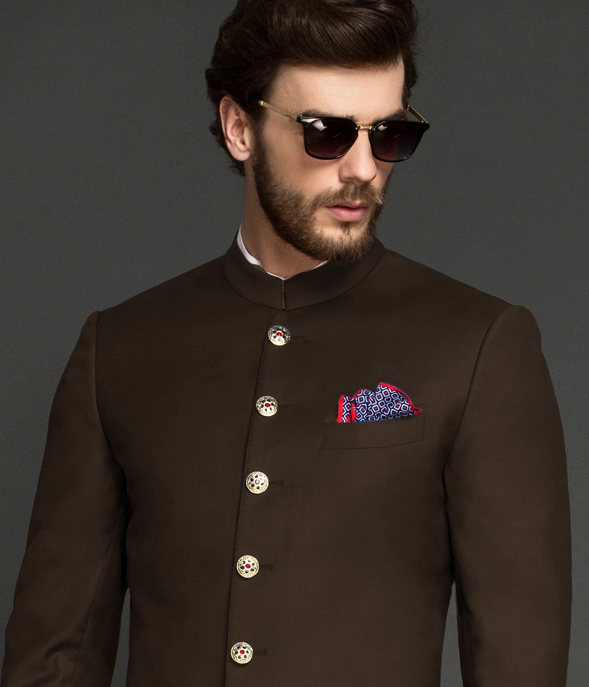 Savannah Coffee Wool Achkan-1