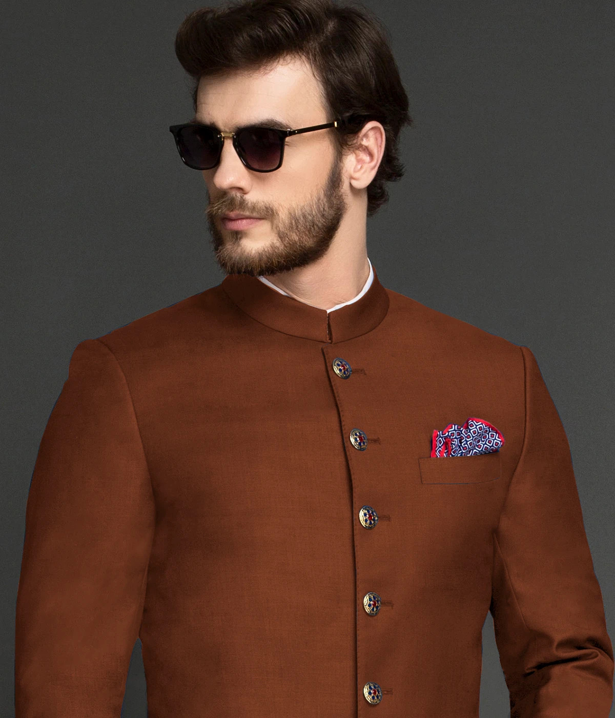 Burnt Rust Wool Achkan-1