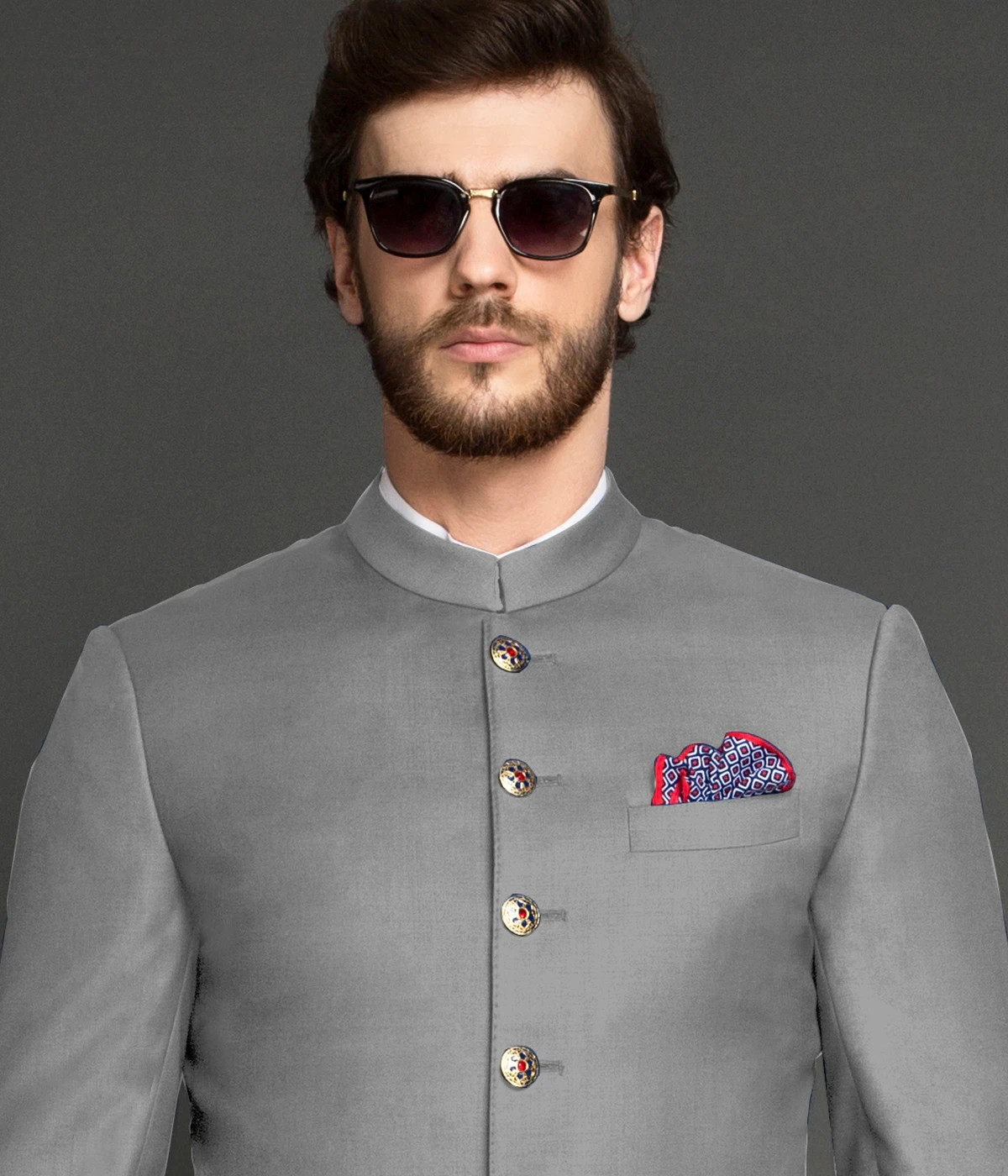 Slate Gray Stretch Wool Achkan-1