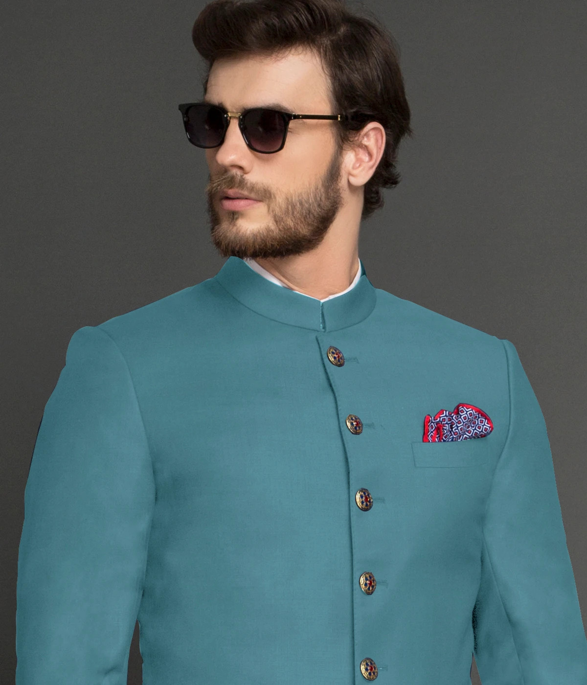 Perth Teal Blue Wool Achkan-1