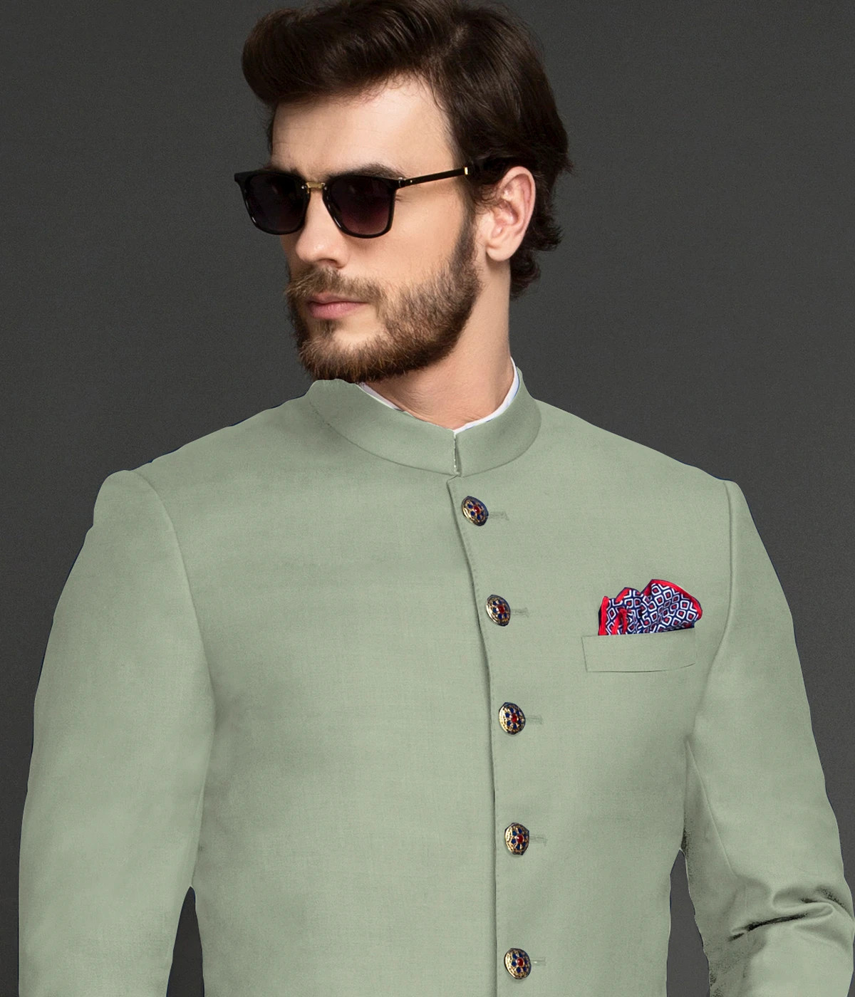 Dusty Sage Green Wool Achkan-1