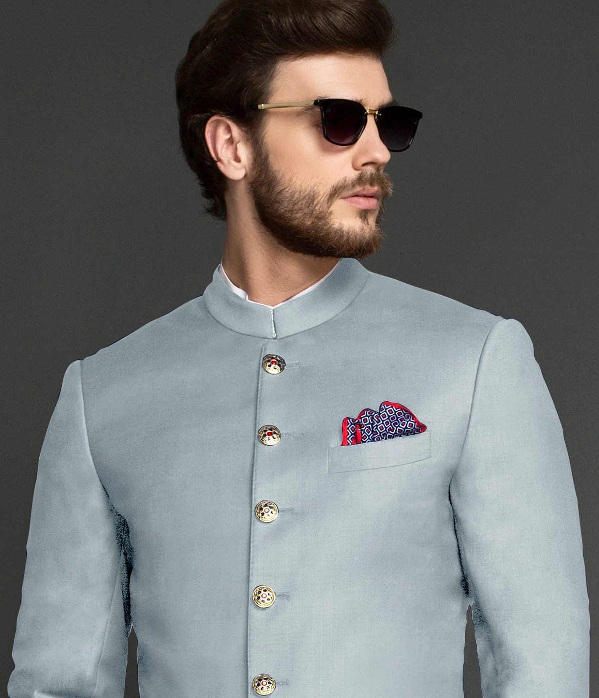 Pastel Sky Blue Wool Achkan-1