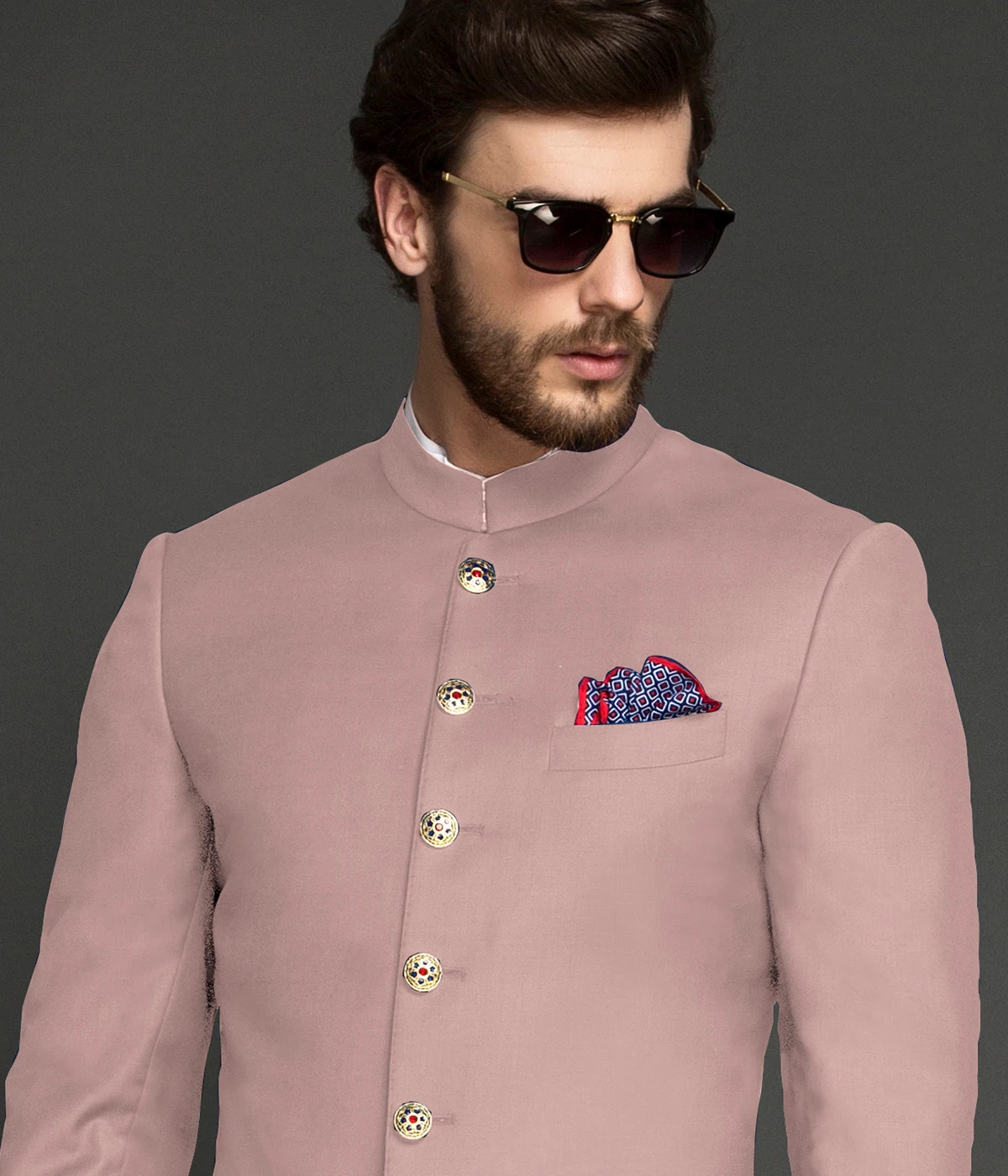 Pastel Rose Pink Wool Achkan-1