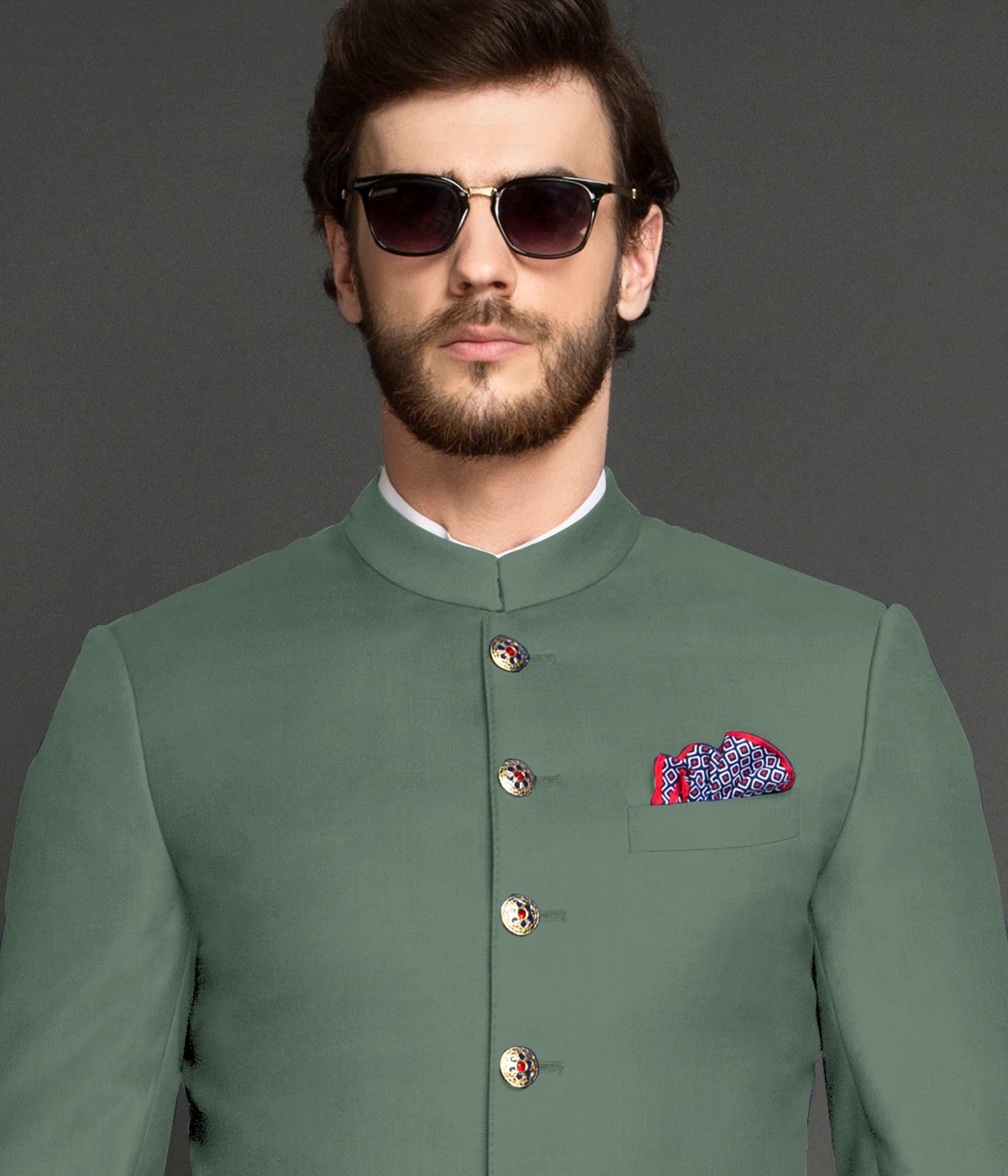 Sage Green Wool Achkan-1