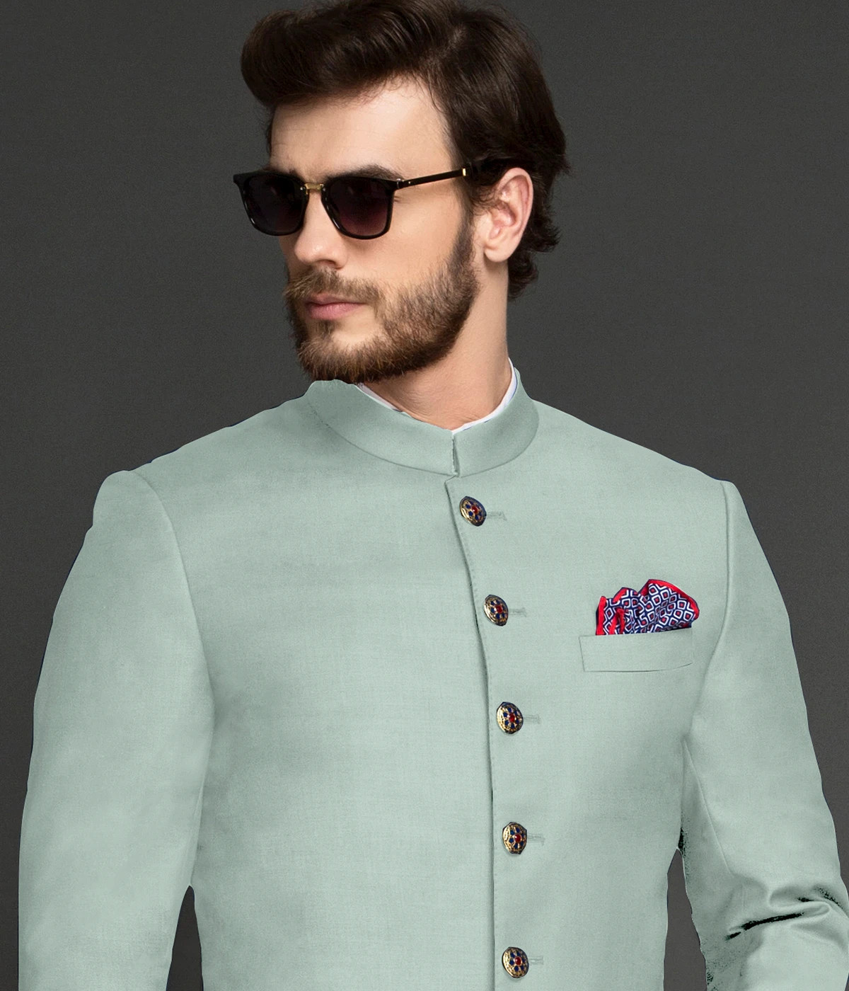 Vermont Pastel Mint Wool Achkan-1