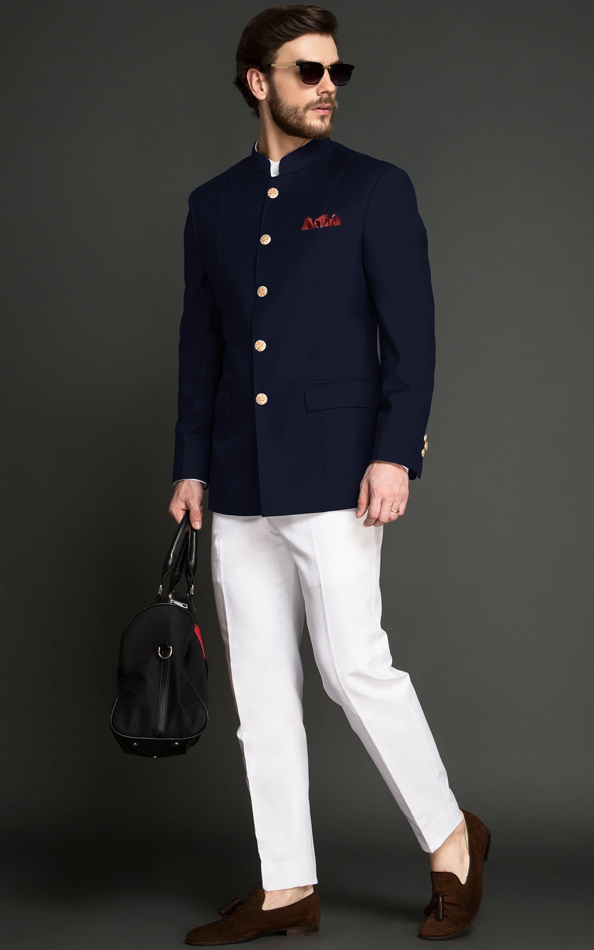 classic navy blue custom jodhpuri suit multi