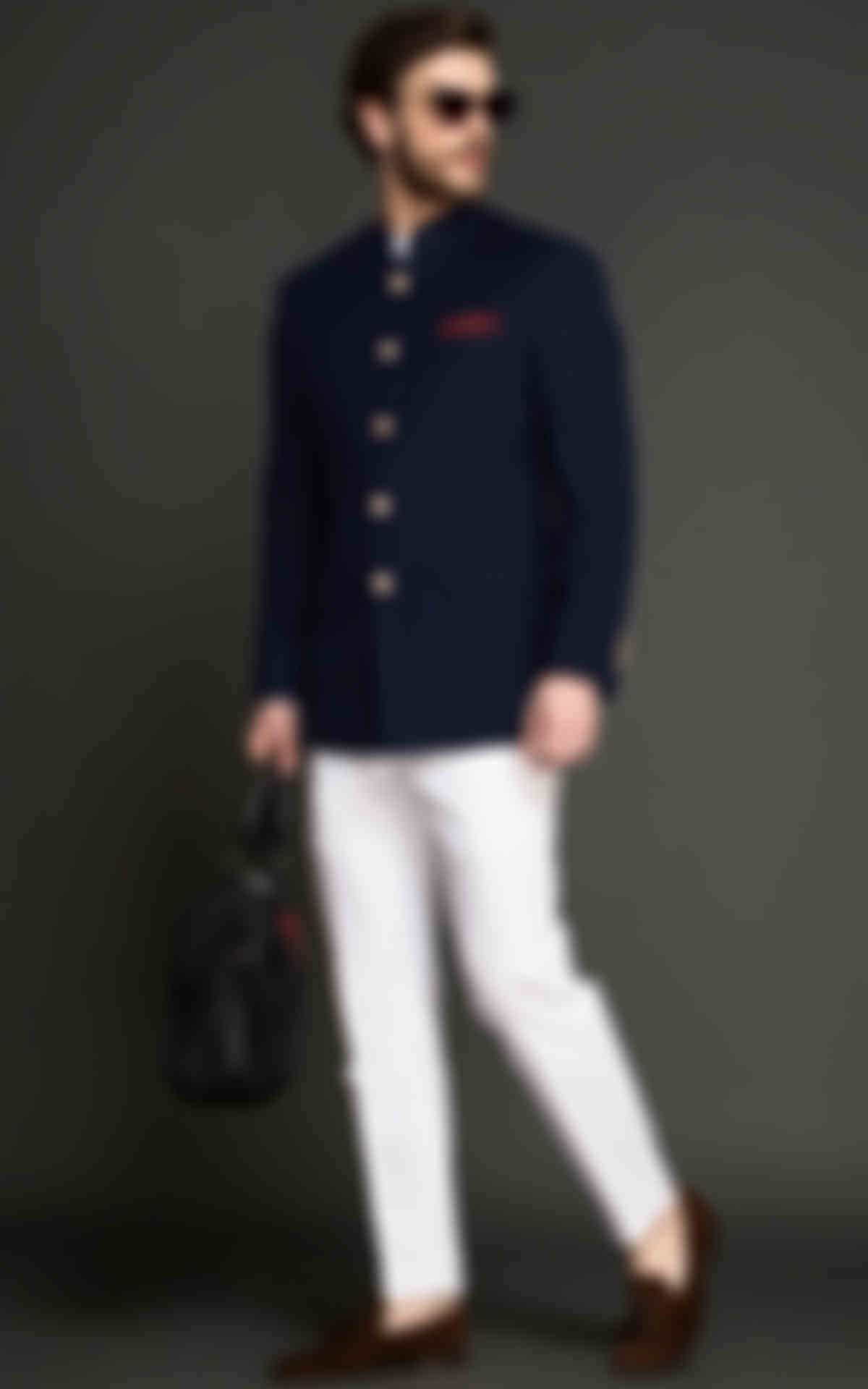Classic Navy Blue Custom Jodhpuri Suit image
