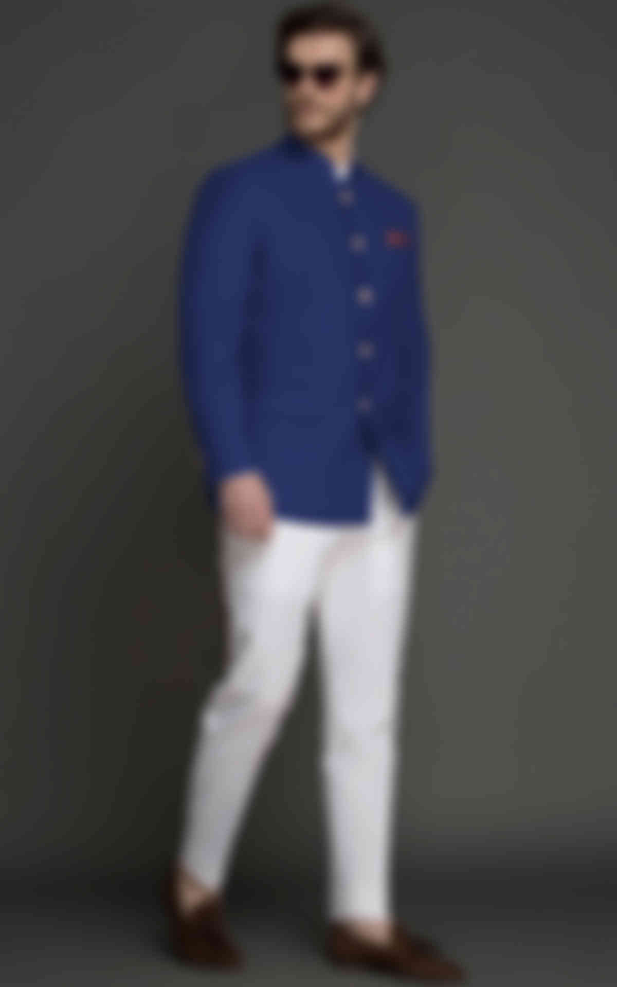 Royal Blue Wool Jodhpuri Suit image