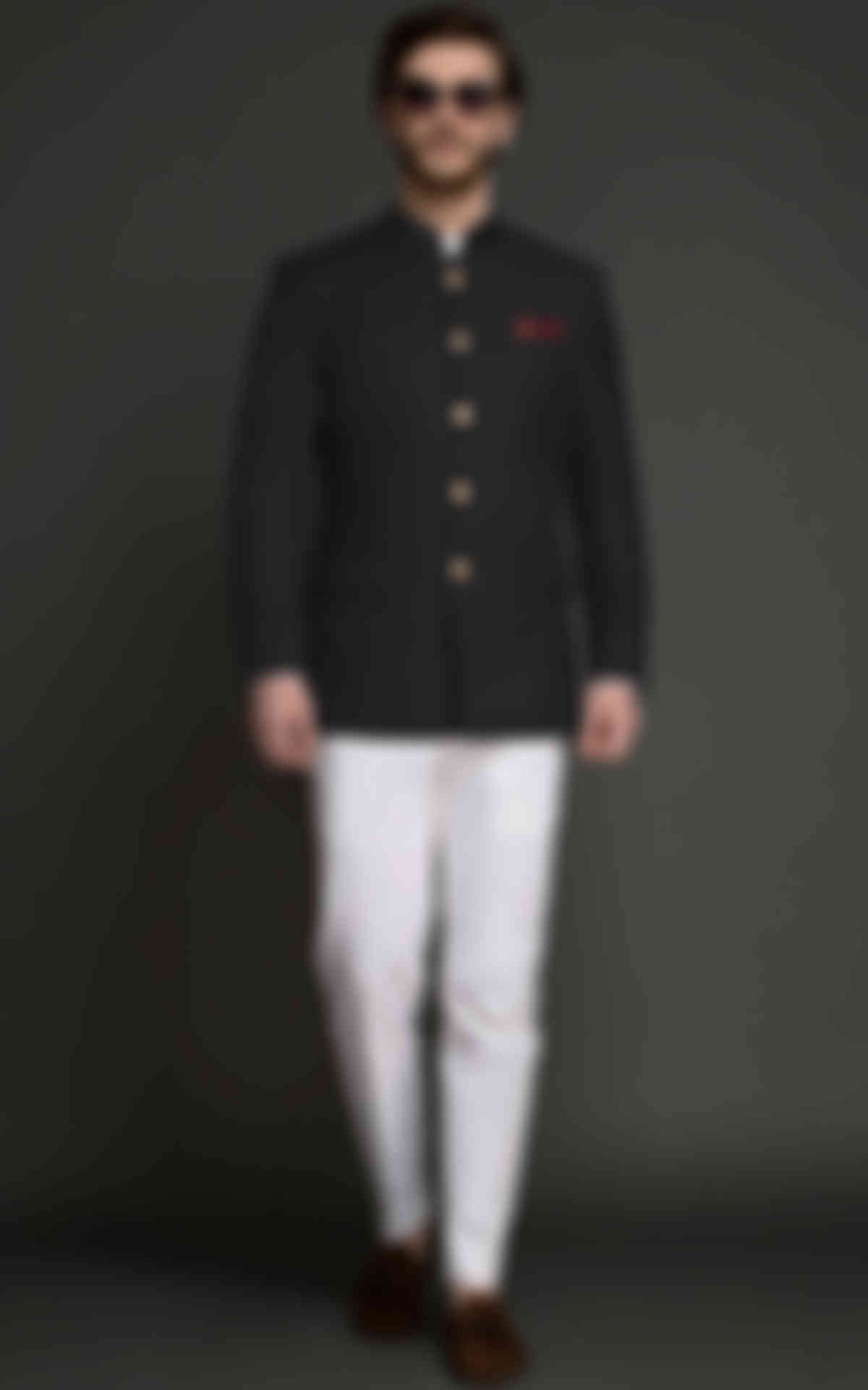 Deep Black Wool Jodhpuri Suit image