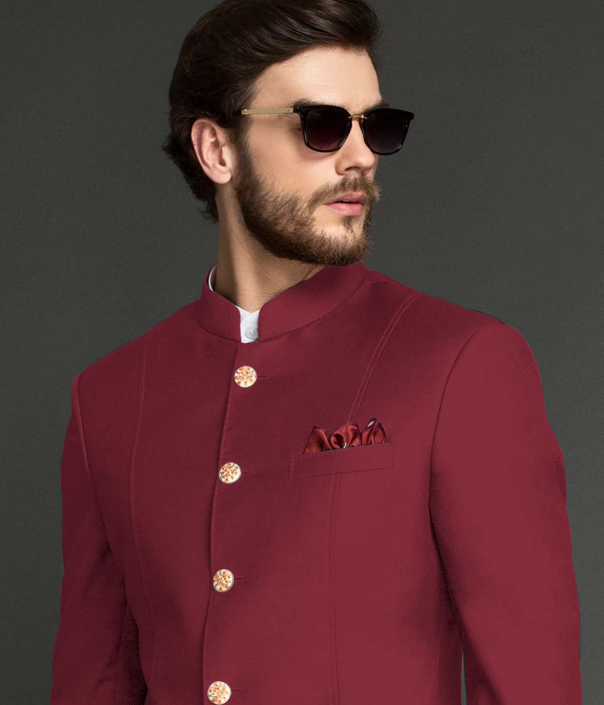 Buy Dark Wine Red Cutdana Embroidered Silk Jodhpuri Suit Online | Samyakk