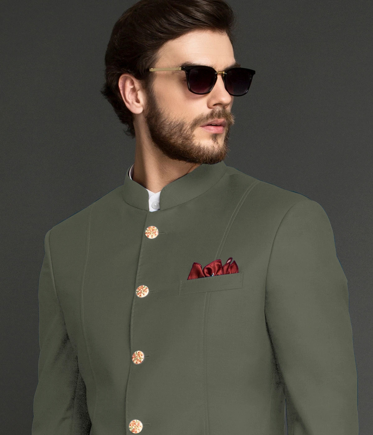 Eucalyptus Green Wool Jodhpuri Suit-1