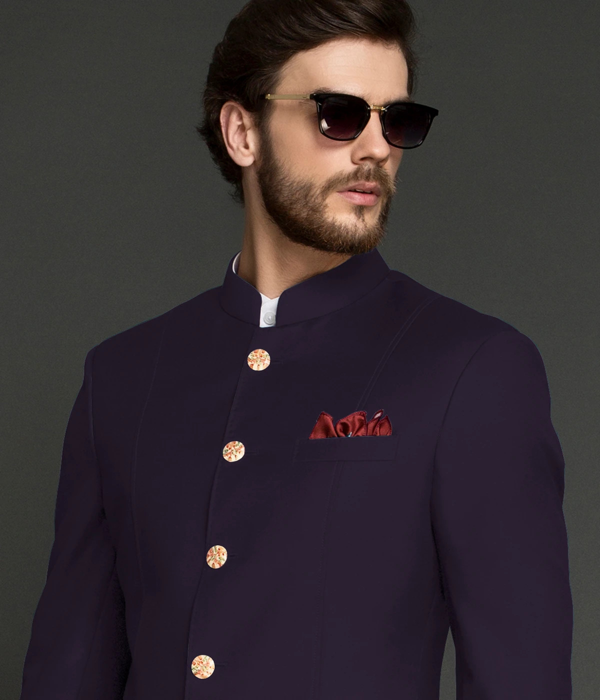 Deep Purple Wool Jodhpuri Suit-1