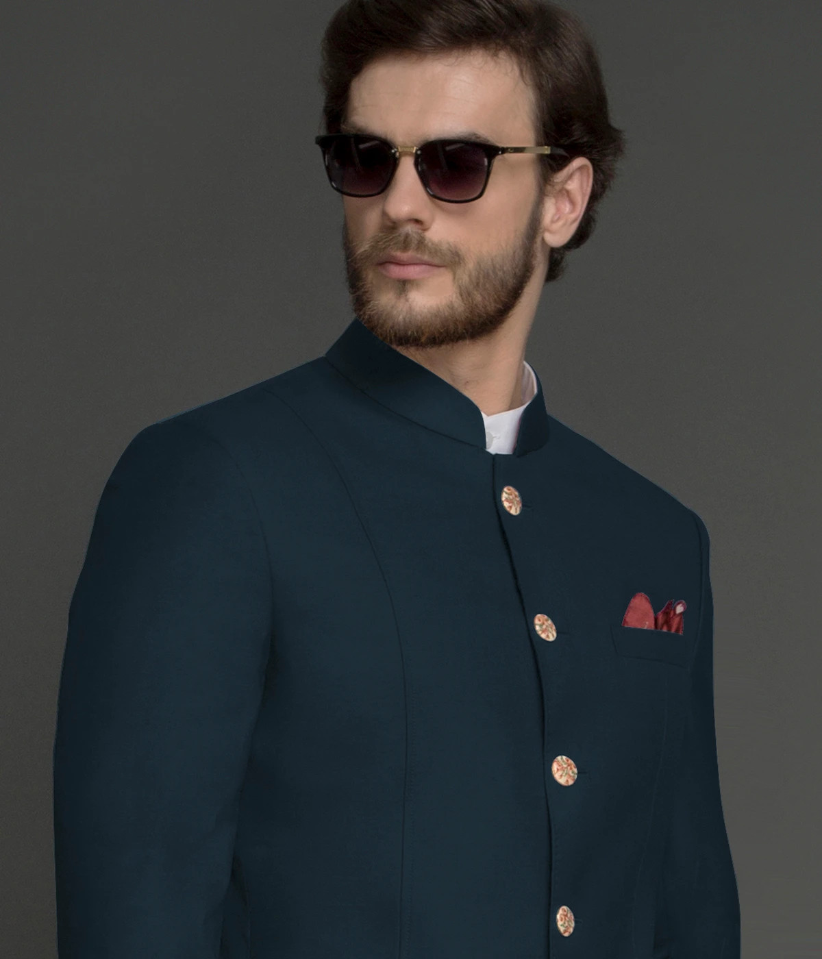 Teal Green Wool Jodhpuri Suit-1