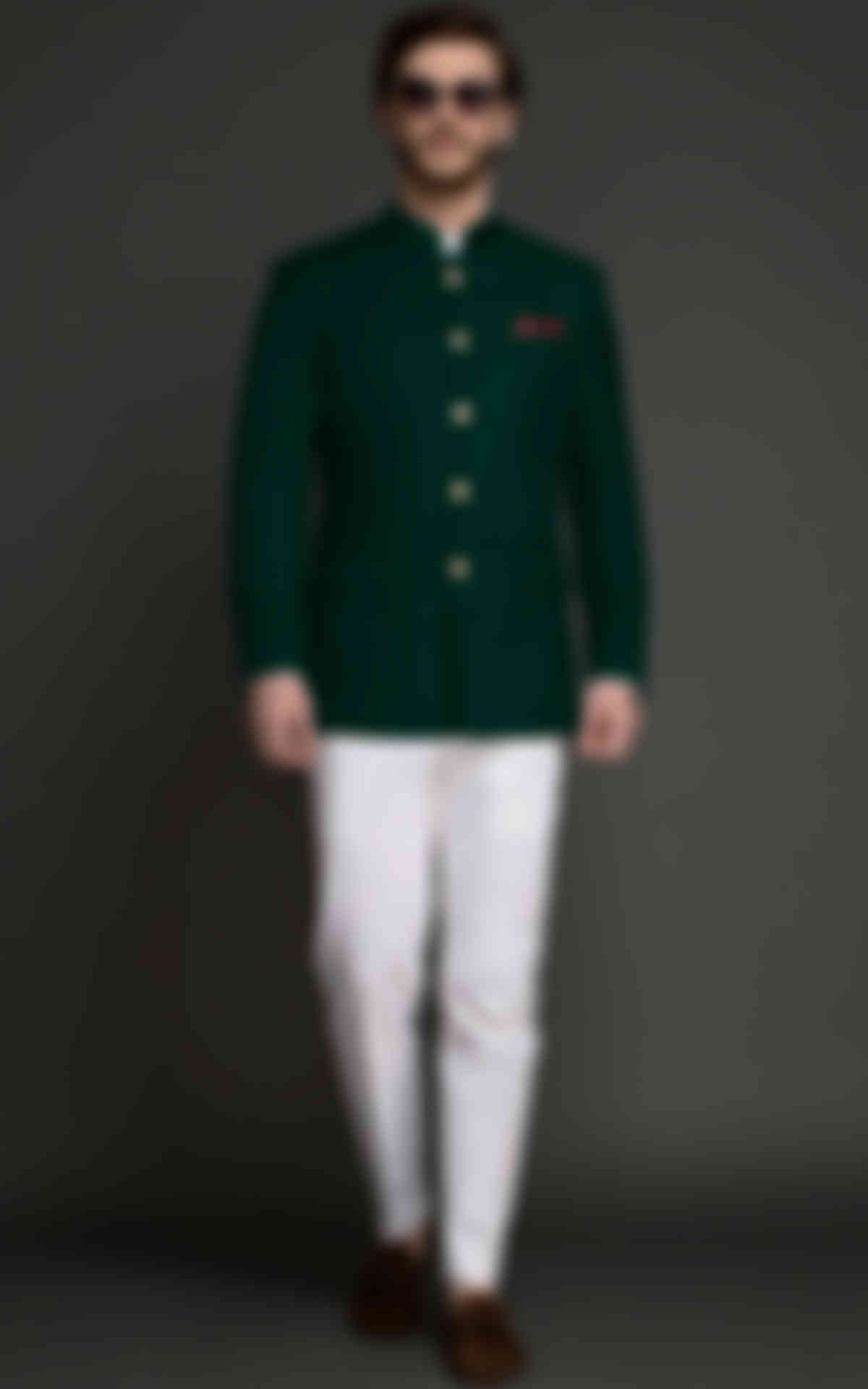 Alaska Pine Green Wool Jodhpuri Suit image