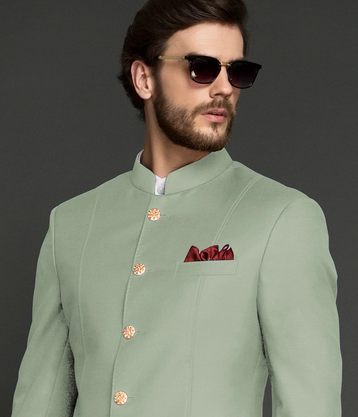 Dusty Sage Green Wool Jodhpuri Suit-1