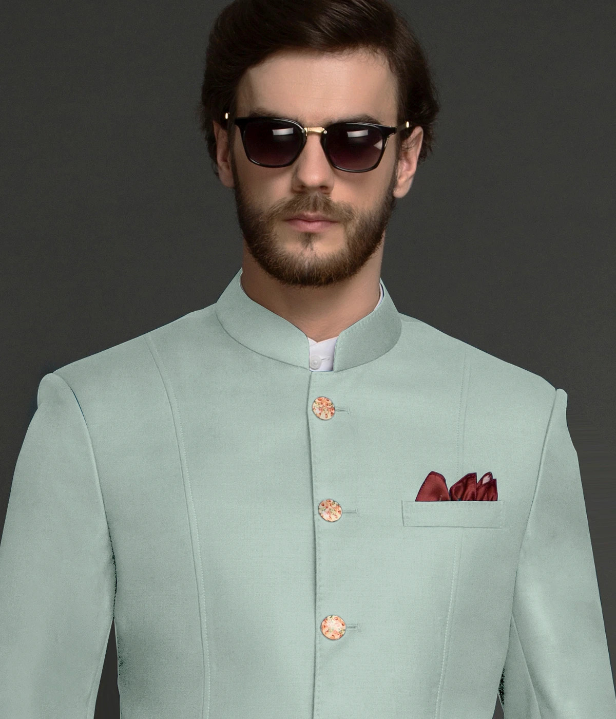 Vermont Pastel Mint Wool Jodhpuri Suit-1