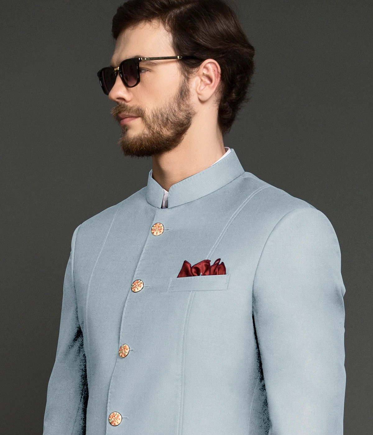 Pastel Sky Blue Wool Jodhpuri Suit-1