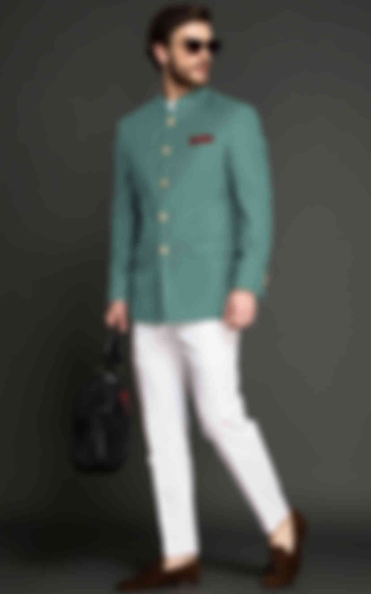 Sage Mint Green Wool Jodhpuri Suit