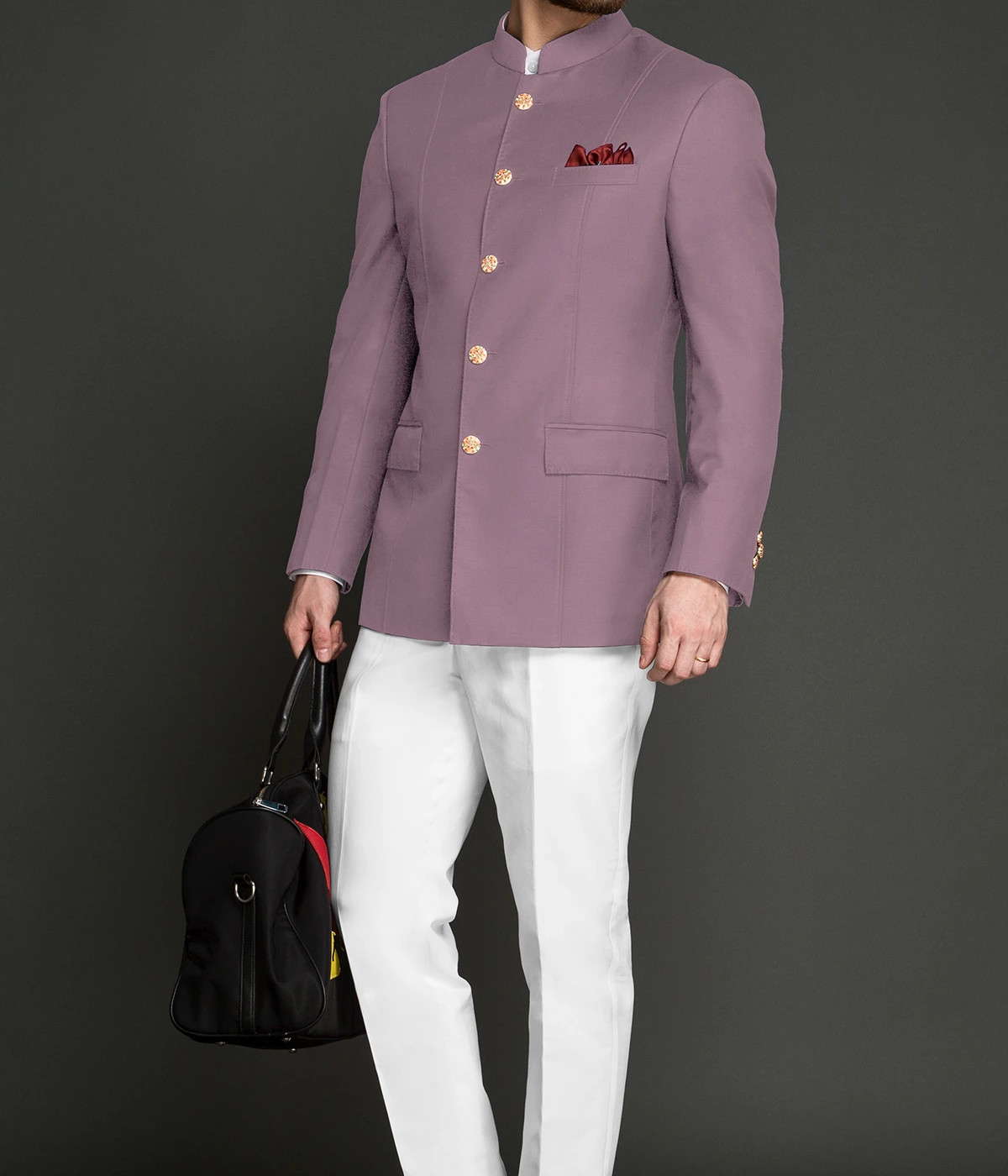 Mauve Purple Wool Jodhpuri Suit- view-2