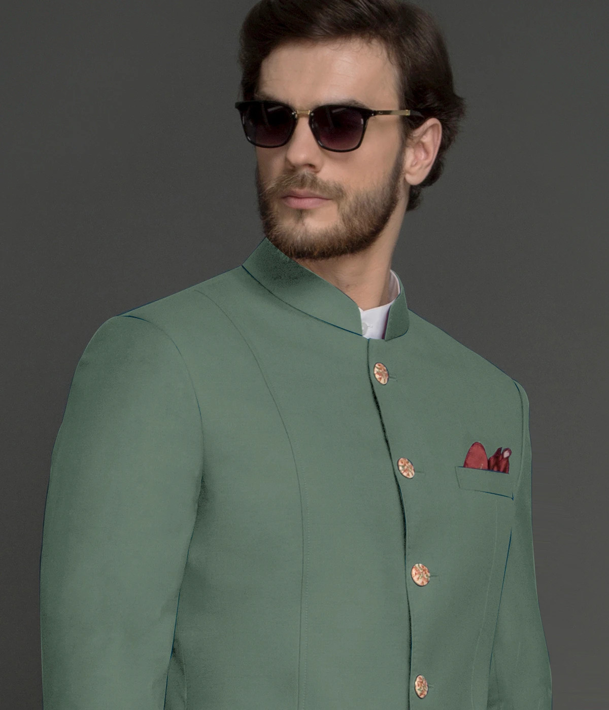 sage green wool jodhpuri suit mb 1