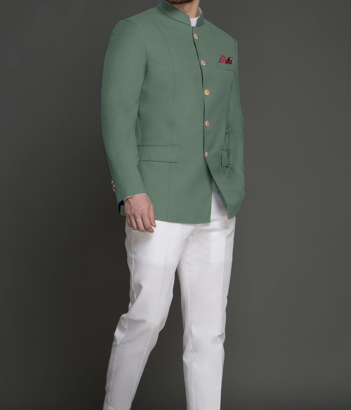 Sage Green Wool Jodhpuri Suit- view-2