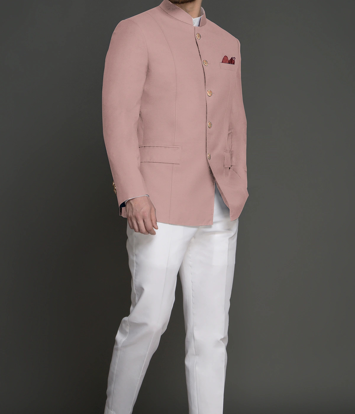 Pastel Rose Pink Wool Jodhpuri Suit- view-2