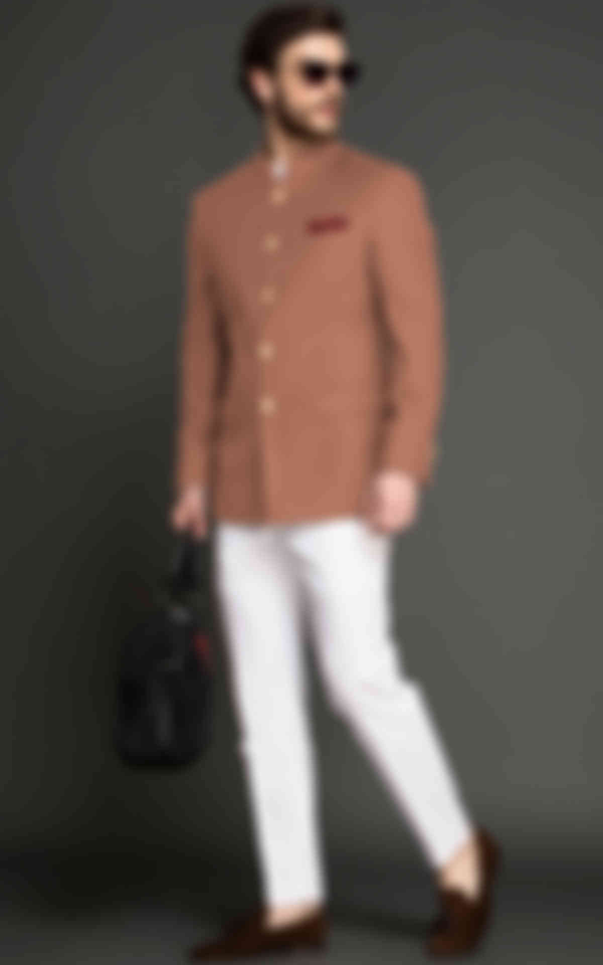 Sedona Pastel Rust Wool Jodhpuri Suit image
