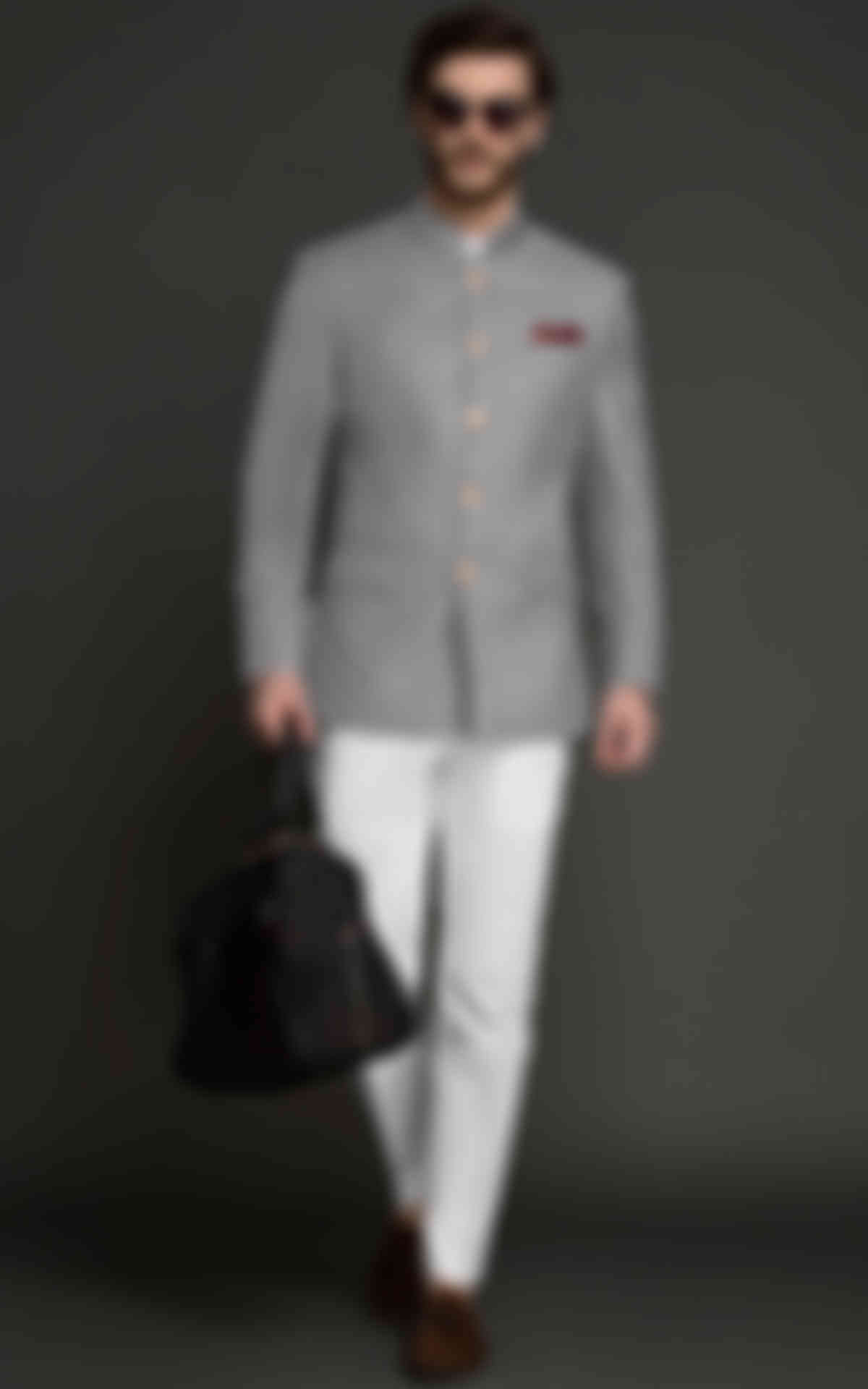 Slate Gray Stretch Wool Jodhpuri Suit
