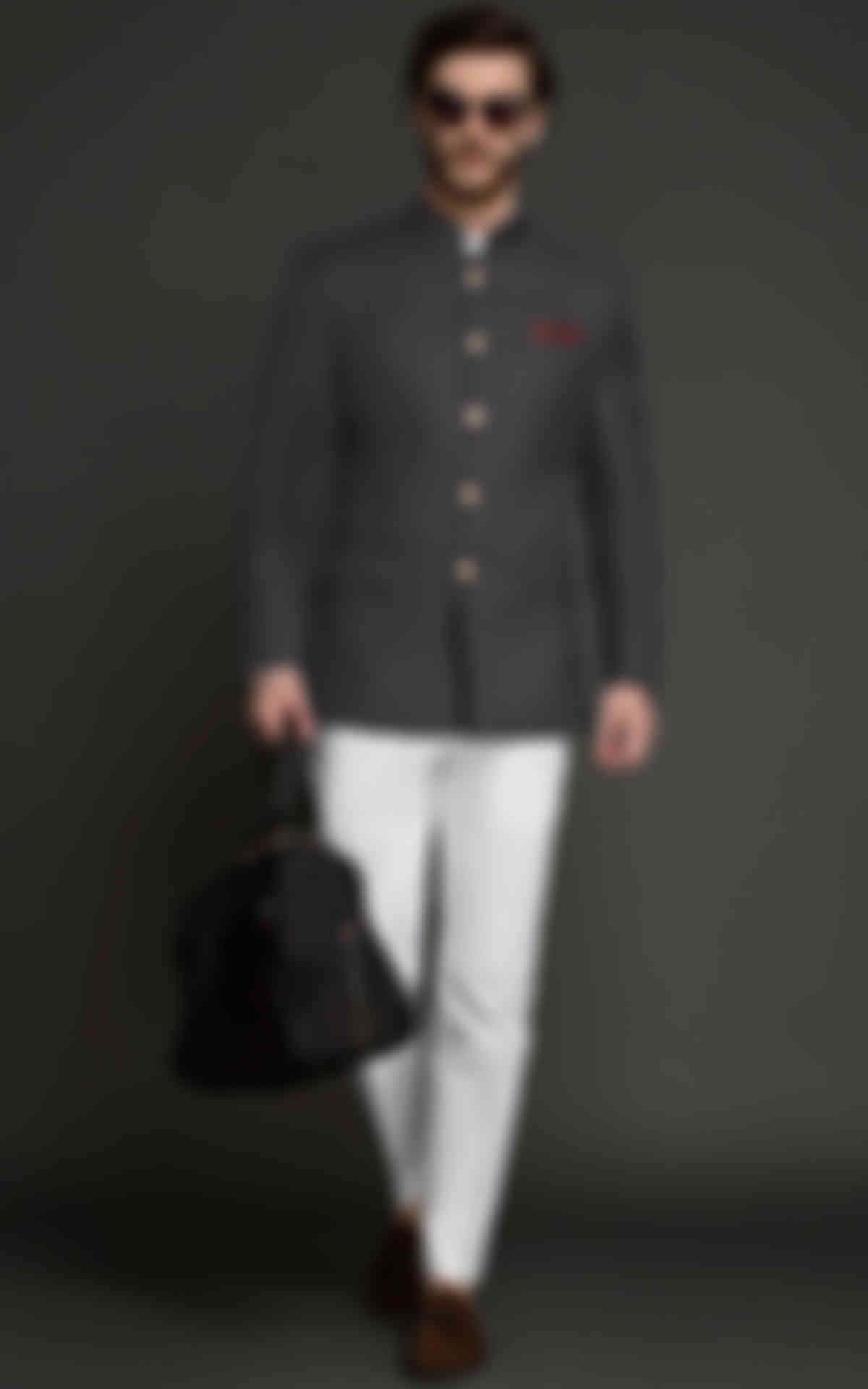 Charcoal Grey Stretch Wool Jodhpuri Suit